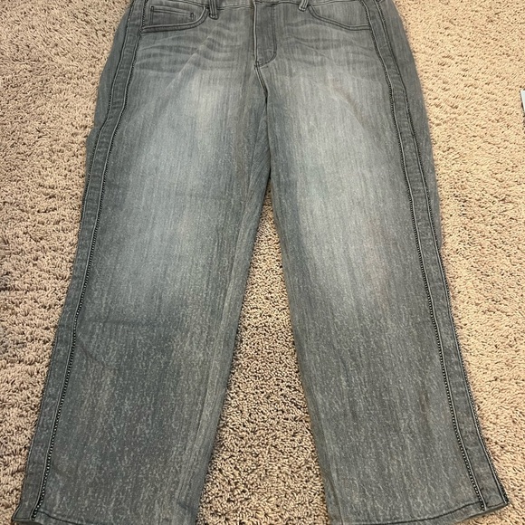 14s 14 short whbm straight embellished jeans gray side stripe beads cropped - Picture 8 of 16